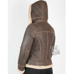 Womens Sheepskin Flying Jacket – Detach Hood – Lana - Antique - Back Hood