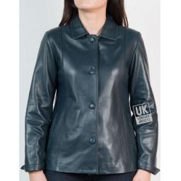 Women's Blue Leather Jacket  - Front Buttoned