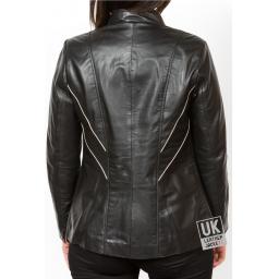 Women's Longer Length Black Leather Jacket - Anais - Back