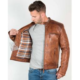 Mens Vintage Tan Leather Jacket - Mustang - Lining
