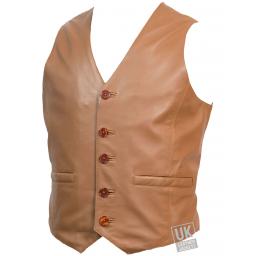 Men's Classic Tan Leather Waistcoat - Front 2