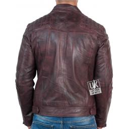 Mens Leather Biker Jacket - Hurricane - Burgundy - Back