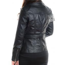 Womens Cross Zip Black Leather Jacket - Zoe  - Back