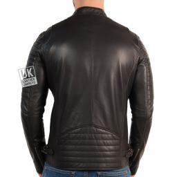 Mens Black Leather Biker Jacket - Cruz - Back