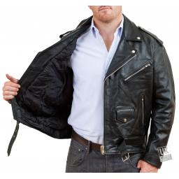 Men's Black Leather Biker Jacket in Cow Hide - Harley - Lining