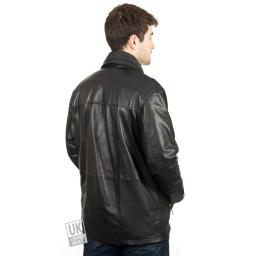 Men's Leather Coat in Black - Plus Size - Hastings - Back