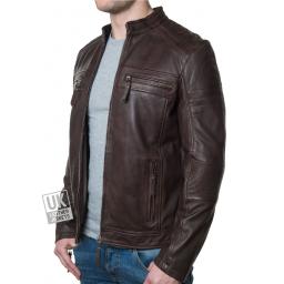 Men's Brown Leather Jacket - Titanium - Side