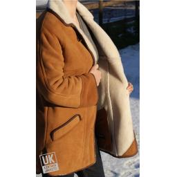 Women's Plus Size Sheepskin Car Coat - Tan - Superior Quality - Lining