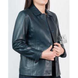 Women's Blue Leather Jacket - Side