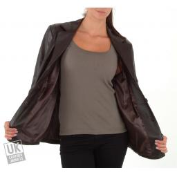 Women's Brown Leather Blazer - Rina - Lining