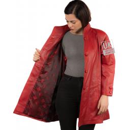 Women's Red Leather Swing Coat - Jewel - Lining