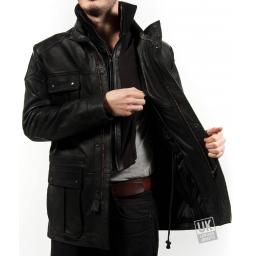 Men's Vintage Racing Leather Jacket in Black Cow Hide - Plus Size - Farley - Detachable Lining