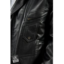 Men's Black Leather Jacket - Boston - Detail