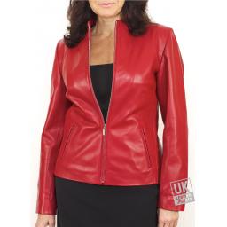 Women's Red Leather Jacket - Gloria - Front