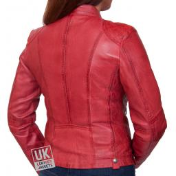 Womens Leather Biker Jacket - Jasmine - Red - Back