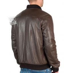 Men's Brown Leather Bomber Jacket - Morton  - Back