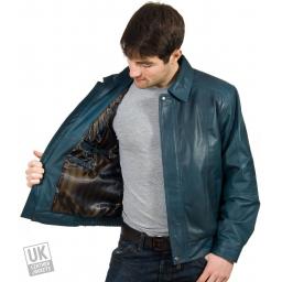 Men's Blue Leather Jacket - Plus Size - Oregon - Lining