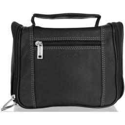 Black Leather Wash Bag by Pierre Cardin - Angara - Front Detailing