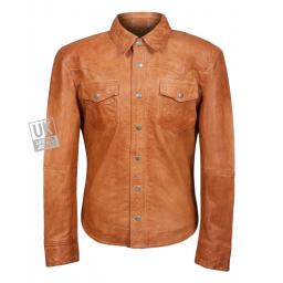 Men’s Tan Leather Shirt - Farrell - Main