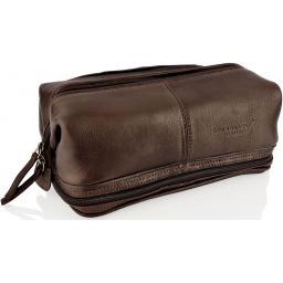 Brown Leather Wash Bag - Huangpu -  Front Detailing