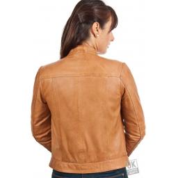 Ladies Tan Leather Jacket - Lima - Rear