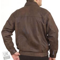 Men's Brown Nubuck Leather Jacket - Magnum - Rear