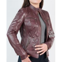 Women's Burgundy  Leather Jacket - Leone - Side