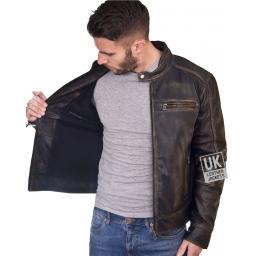 Mens Burnished Black Leather Jacket - Nirvana - Lining