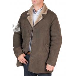 Mens Grey  Shearling Sheepskin Long Jacket - Foxhills - Front