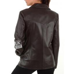 Women's Brown Leather Blazer - Rina - Back