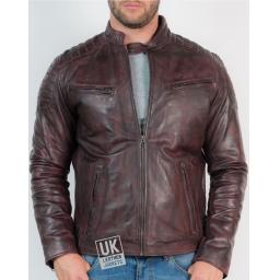 Men’s Leather Biker Jacket - Zurich - Vintage Burgundy - Front
