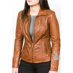 Women's Tan Leather Jacket - Delta - Main