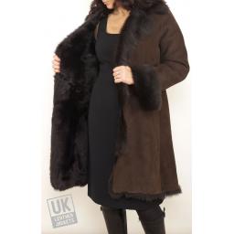 Women's Brown Toscana Coat - Solis - Lining