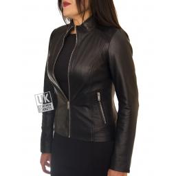 Women's Black Leather Jacket - Rochelle - Front