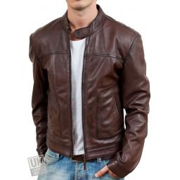 Men's Chestnut Brown Leather Jacket - Assanti - Front