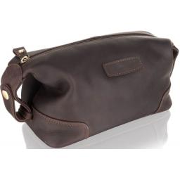 Vintage Brown Leather Wash Bag - Galveston - Front View Side On