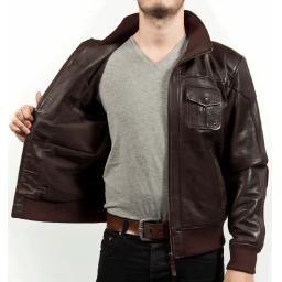 Men's Brown Leather Bomber Jacket - Pacer - Lining