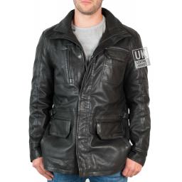 Men's Hip Length Leather Jacket - Marquis - Font  Zipped