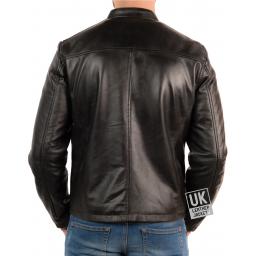 Men's Black Leather Jacket - Minimalist - Back