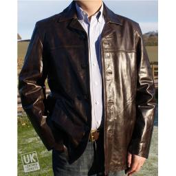 Men's Brown Semi Glaze Leather Reefer Jacket - Logan - Front