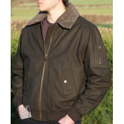 Men's Brown Leather Bomber Jacket - Pilot - Detachable Fleece Collar