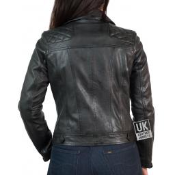 Womens Cross Zip Black Leather Jacket - Destiny - Back