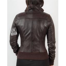 Women's Brown Leather Bomber Jacket - Harper - Back
