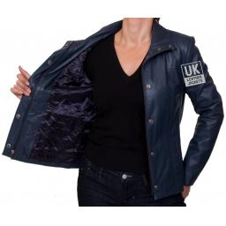 Ladies Blue Leather Jacket - Sapphire - lining