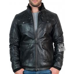 Mens Vintage Racing Leather Jacket - Westland - Black - Half Zipped
