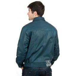 Men's Blue Leather Jacket - Hudson - Back