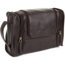 Brown Leather Wash Bag - Zambezi - Front Detailing