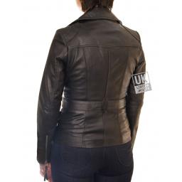 Womens Cross Zip Black Leather Jacket - Zoe - Back