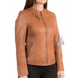 Womens Tan Leather Jacket - Purdy - Front