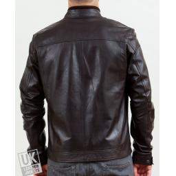 Men's Brown Leather Biker Jacket - Cobalt - Rear